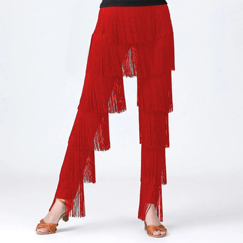 Womens Dancewear Elastic Waistband Tassel Latin Dance Pants Tango