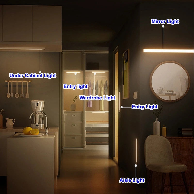 Motion Sensor Wireless LED Night Light USB Rechargeable Long Strip Bar