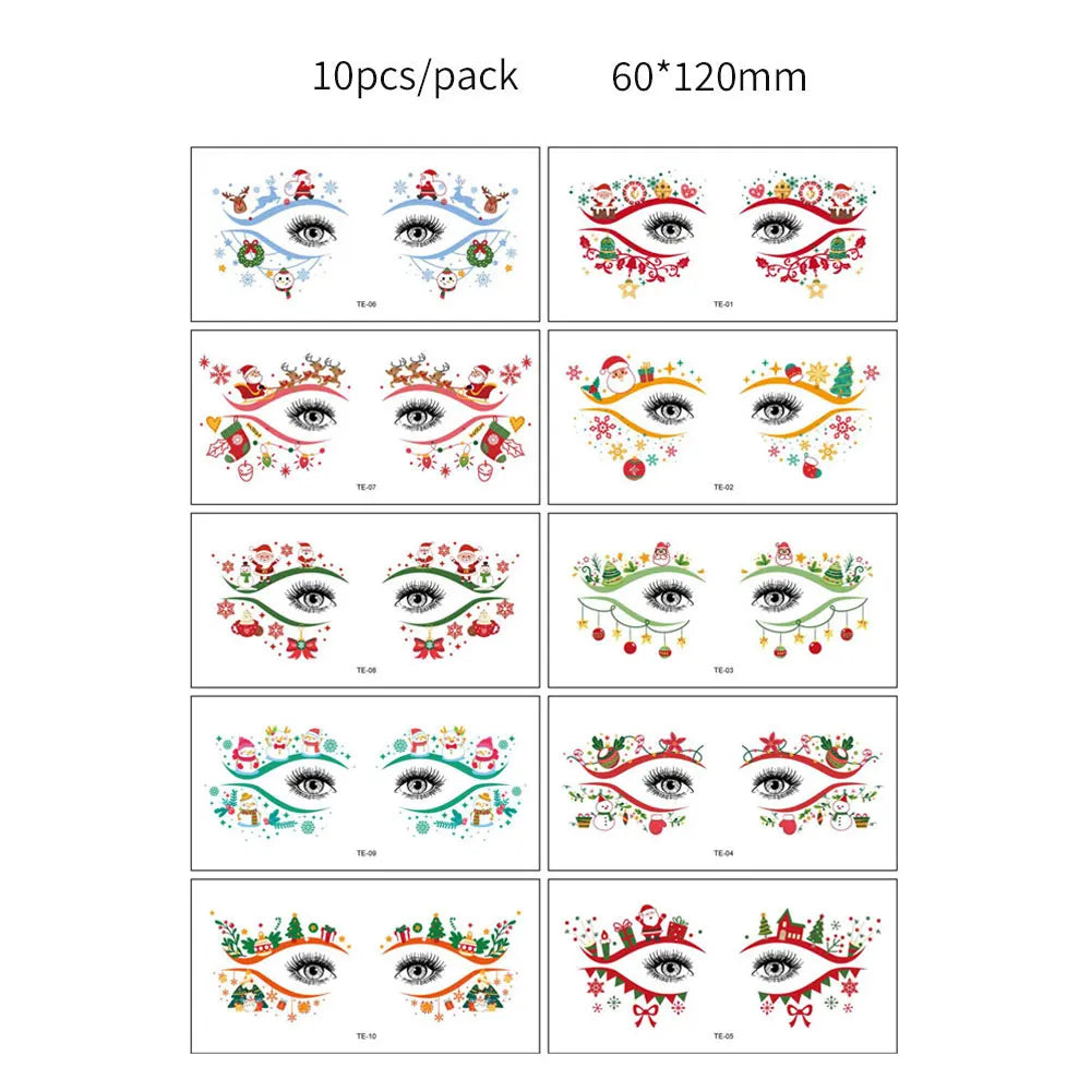 10pcs Halloween Facial Makeup Temporary Tattoo Stickers Waterproof Eye Decoration Tattoo