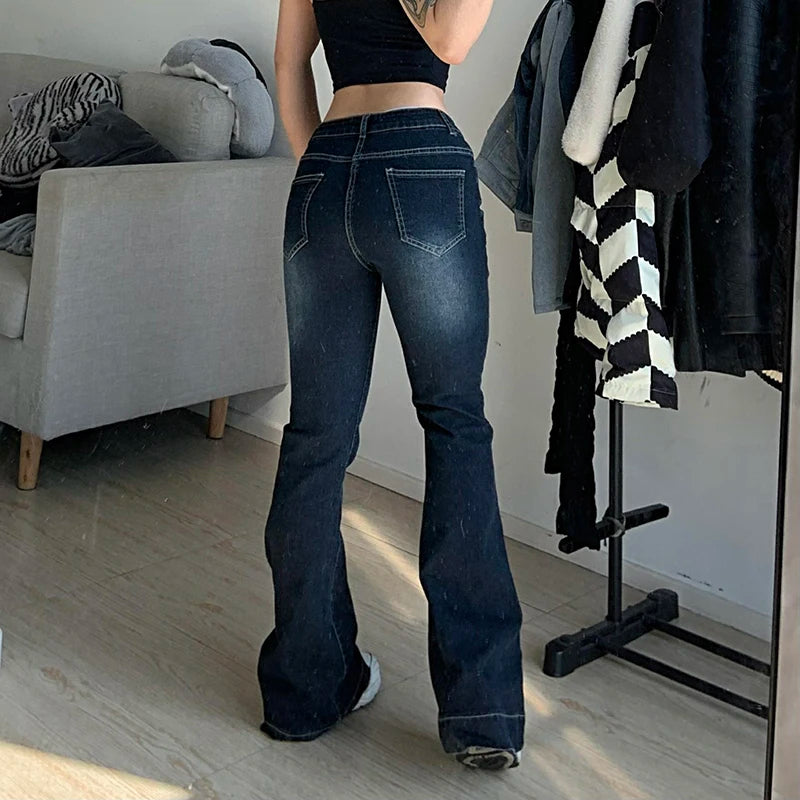 CIBBAR y2k Flare Jeans Casual Low Rise Cute Trousers Aesthetic