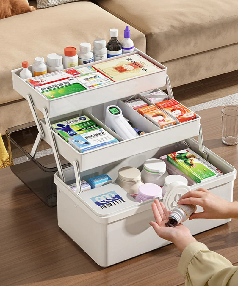 3 Layers Large Capacity Family Medicine Organizer Storage Box Portable