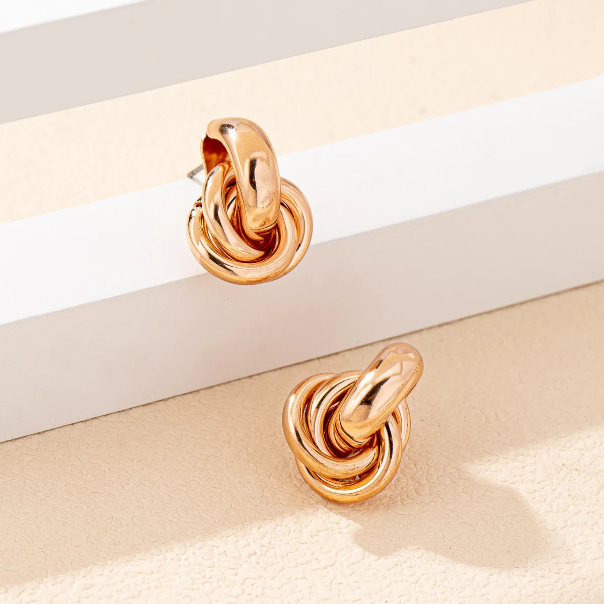 Fashion Round Double Ring Metal Stud Earrings For Women Men Gold