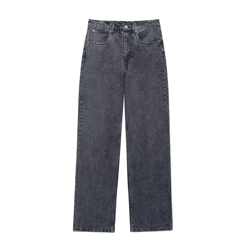 TRAFZA Jeans For Women 2024 Denim Solid Loose Zipper Fly Female Hole