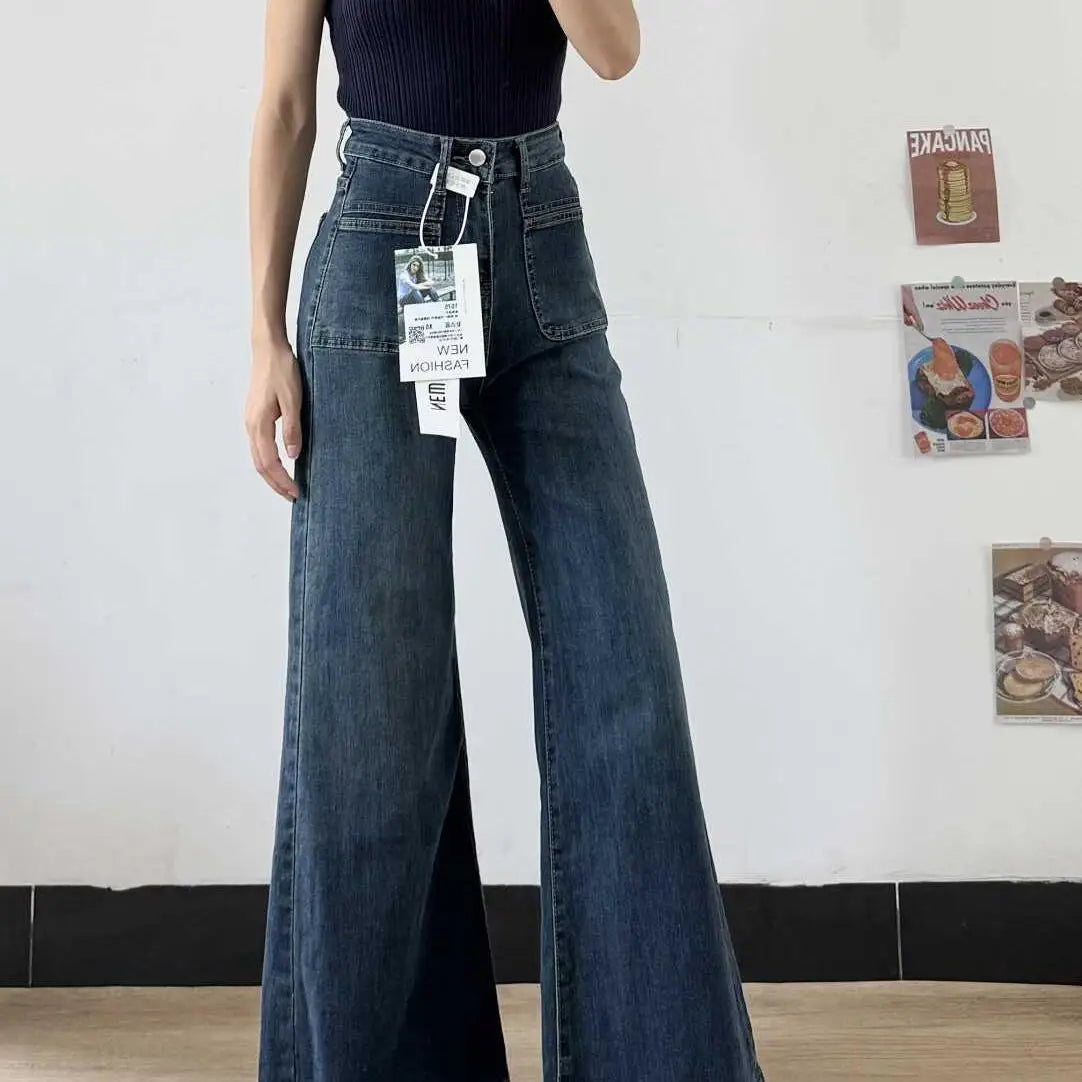 Women's Autumn New Fashion Retro Micro-flared Jeans, Solid Color