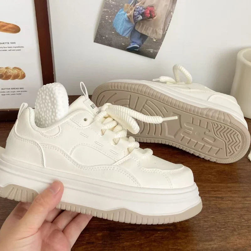 Round-toe Lace-up Casual White Thick-soled Vulcanized Shoes Seasonal