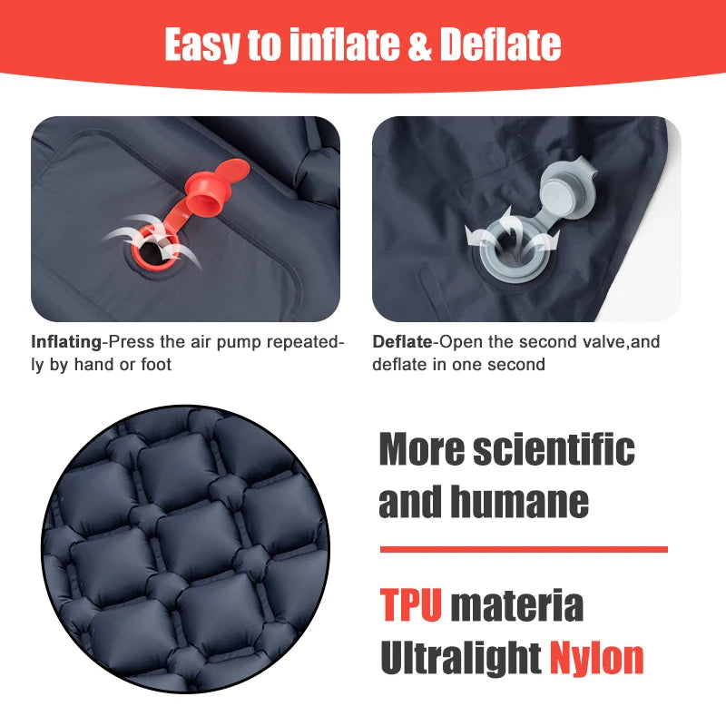 PACOONE Outdoor Camping Sleeping Pad Inflatable Mattress with Pillows