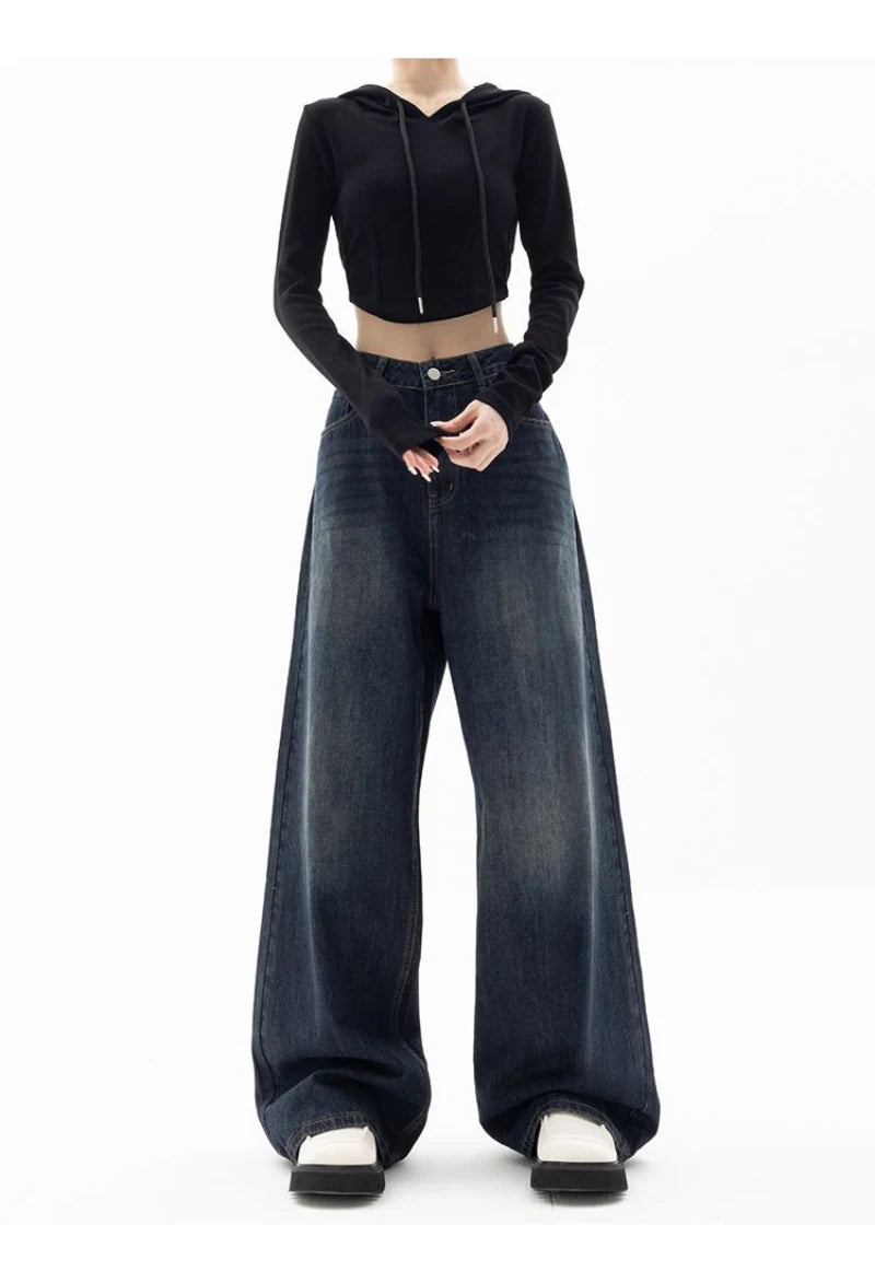 Retro Street Style Wide Leg Pants Niche Design Floor Length Pants High