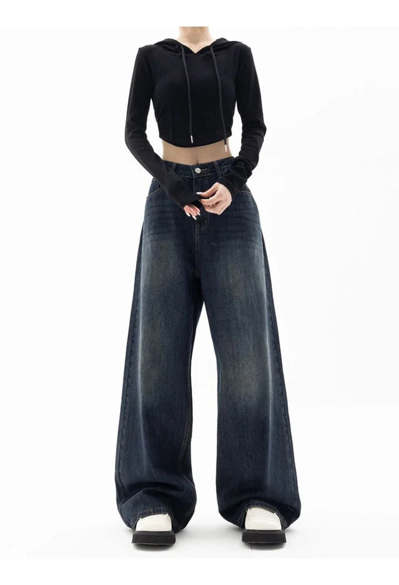 Retro Street Style Wide Leg Pants Niche Design Floor Length Pants High