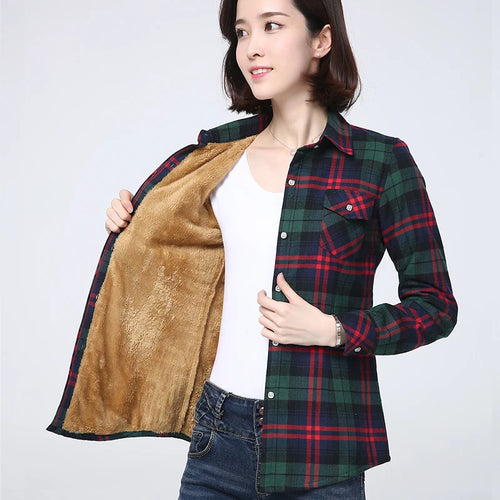 2023 Winter New Plus Thick Women's Warm Plaid Shirt Coat Lady Casual