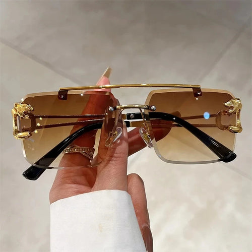 1pcs Retro Frameless MEN'S AND WOMEN'S Sunglasses, Fashionable, Nickel