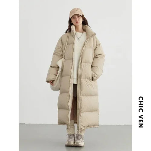 CHIC VEN Women Down Coats New Long Thick Warm Down Jackets Overcoat