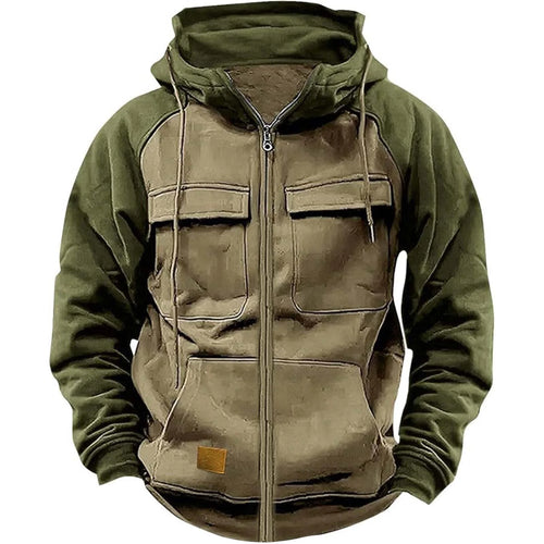 Autumn Winter Hoodies Men Zipper Patchwork Warm Fleece Sweatshirts
