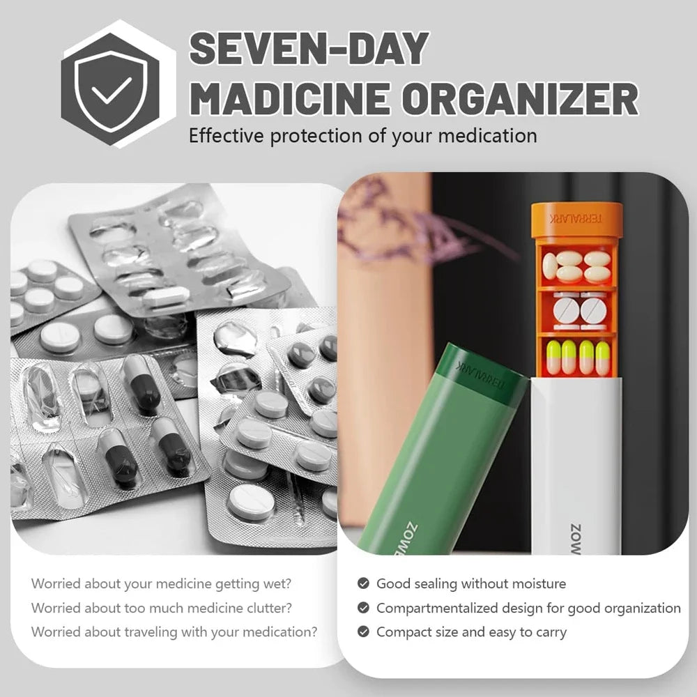 Pill Organizer Box 7 Day,Weekly Travel Pill Case Holder,2 Times a Day