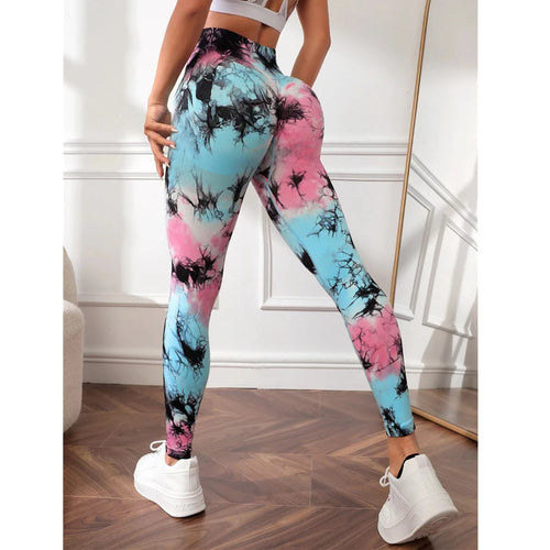 QK S-L Women Dye Seamless Yoga Pants High Waist Leggings Scrunch Gym