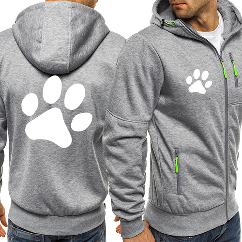 Kawaii Cartoon Dog Paw Print Zipper Hoodie For Men Fashion Oversized