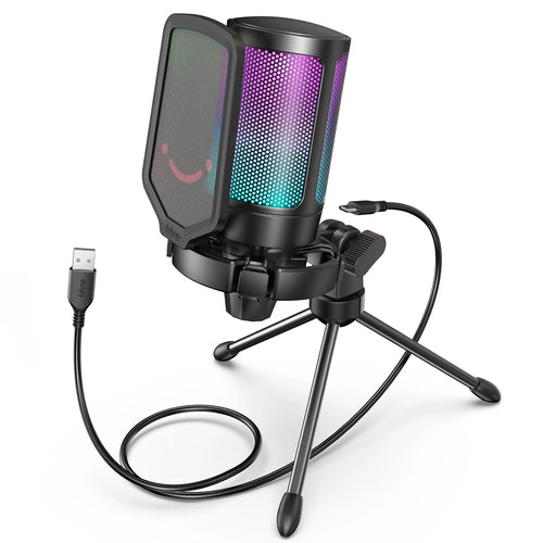 FIFINE USB Condenser Gaming Microphone, for PC PS4 PS5 MAC with Pop