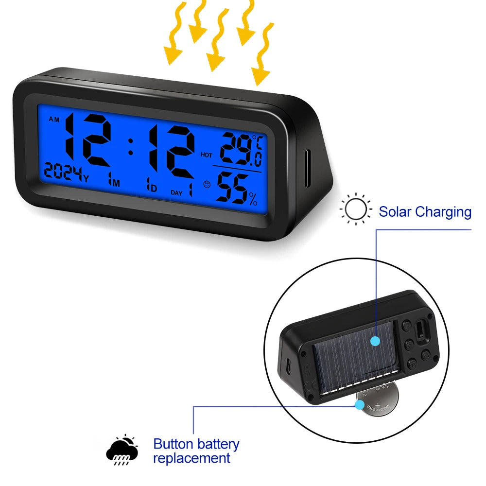 Solar Car Clocks Automotive Electronic Led Digital Clock Thermometer