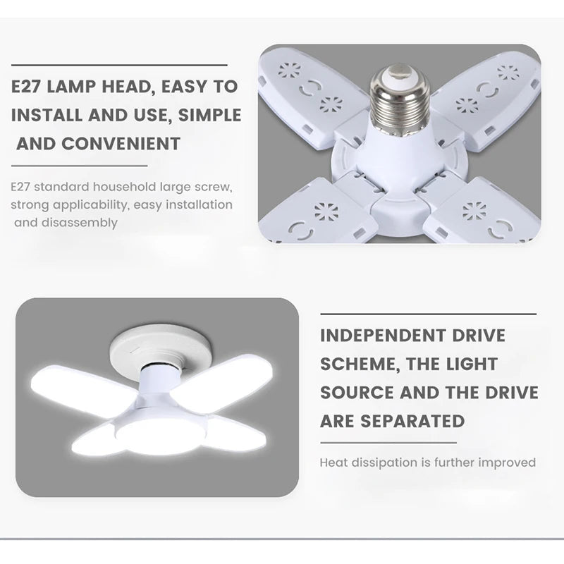 E27 Fan Foldable 28W LED Bulb AC220V/110V 40 Bulb Deformation for Home