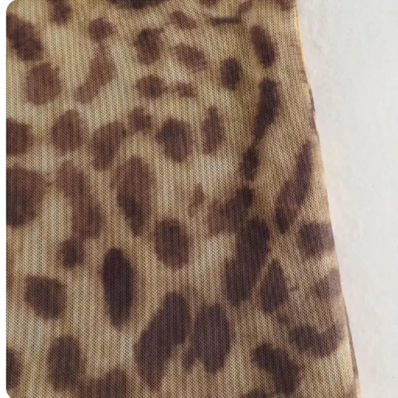Women Leopard Tulle Midi Skirt 2024 Summer Fashion High Waist