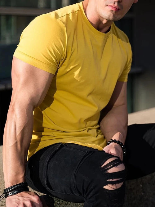 Muscle Fitness T-shirt Summer Men's Athleisure Workout short sleeve