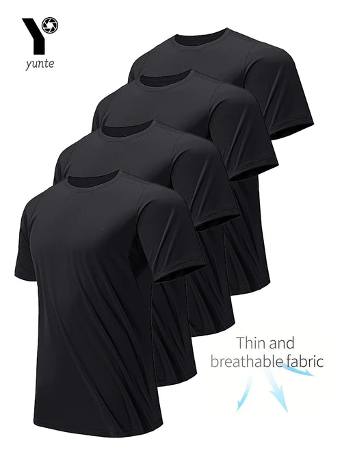 Round Neck T-Shirt 4-Pack Black Ultra-Light Men's Quick Drying