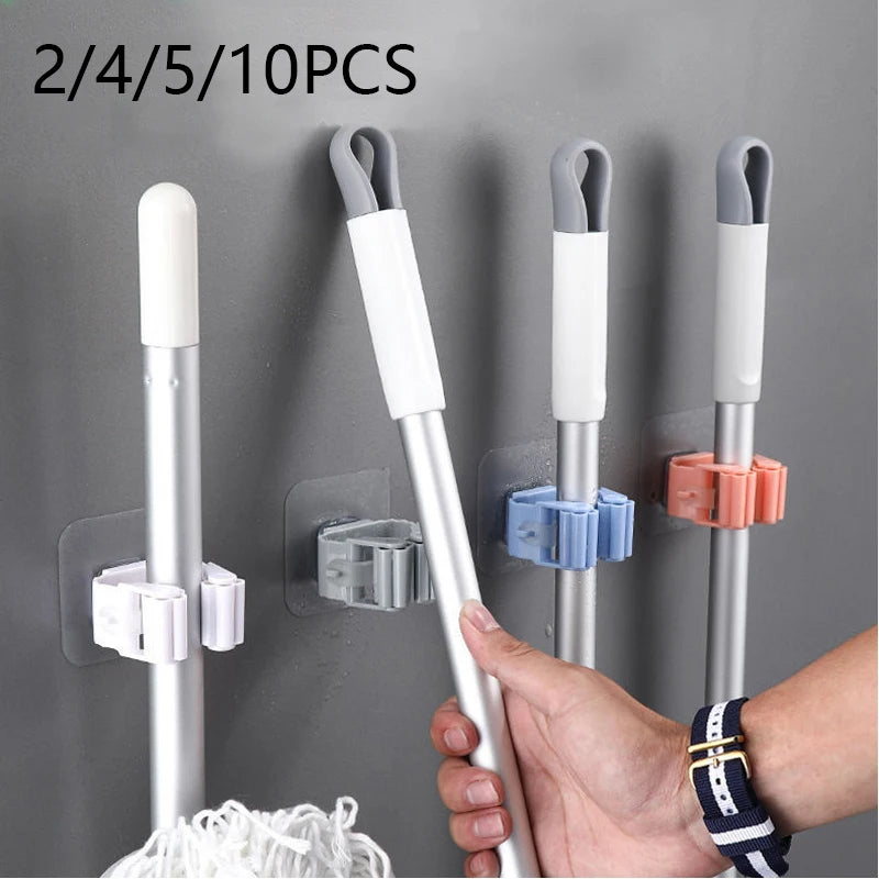 2/4/5/10Pcs Wall Mounted Mop Organizer Holder Adhesive Broom Hanger