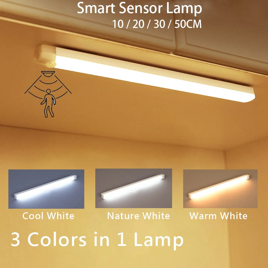 Motion Sensor Wireless LED Night Light USB Rechargeable Long Strip Bar