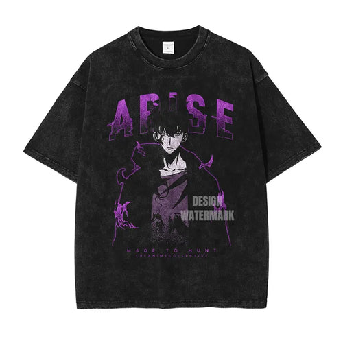 Anime S-Solo L-Leveling Shirts Vintage Washed Sung Jin-Woo T-shirt