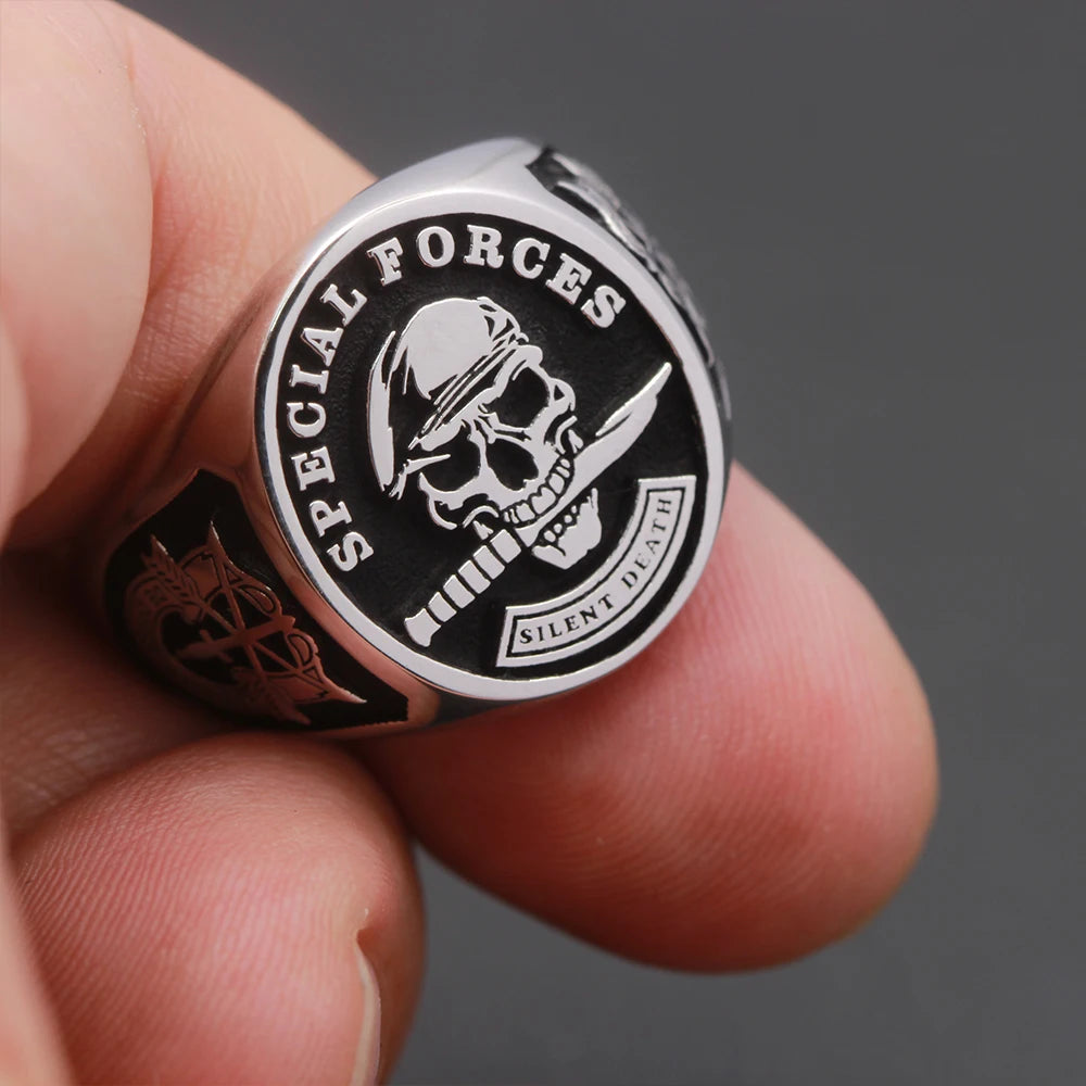 Mens Jewellery U.S Army Special Forces Green Beret Skull Rings for Men