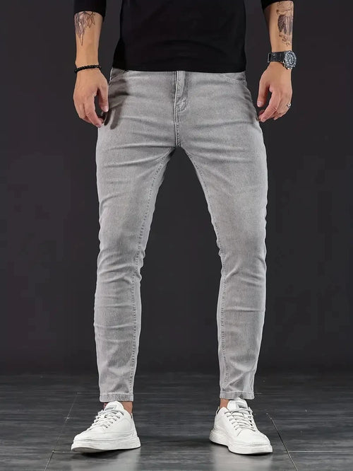 Mens Pants Pure Color Stretch Jeans Street Casual Slim Fit Trousers