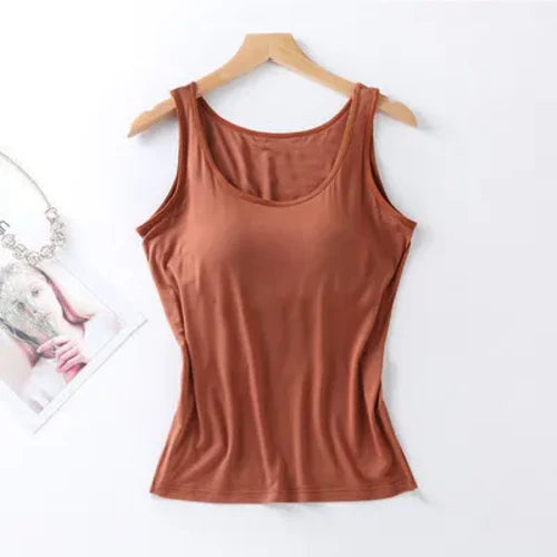2025 Women's Vest Tops With Built In Bra Neck Vest Padded Slim Fit