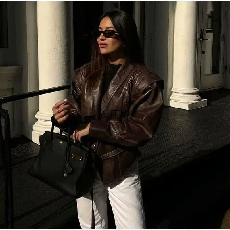 Suninheart Autumn and Winter Faux Leather Jackets for Women 2024 Chic