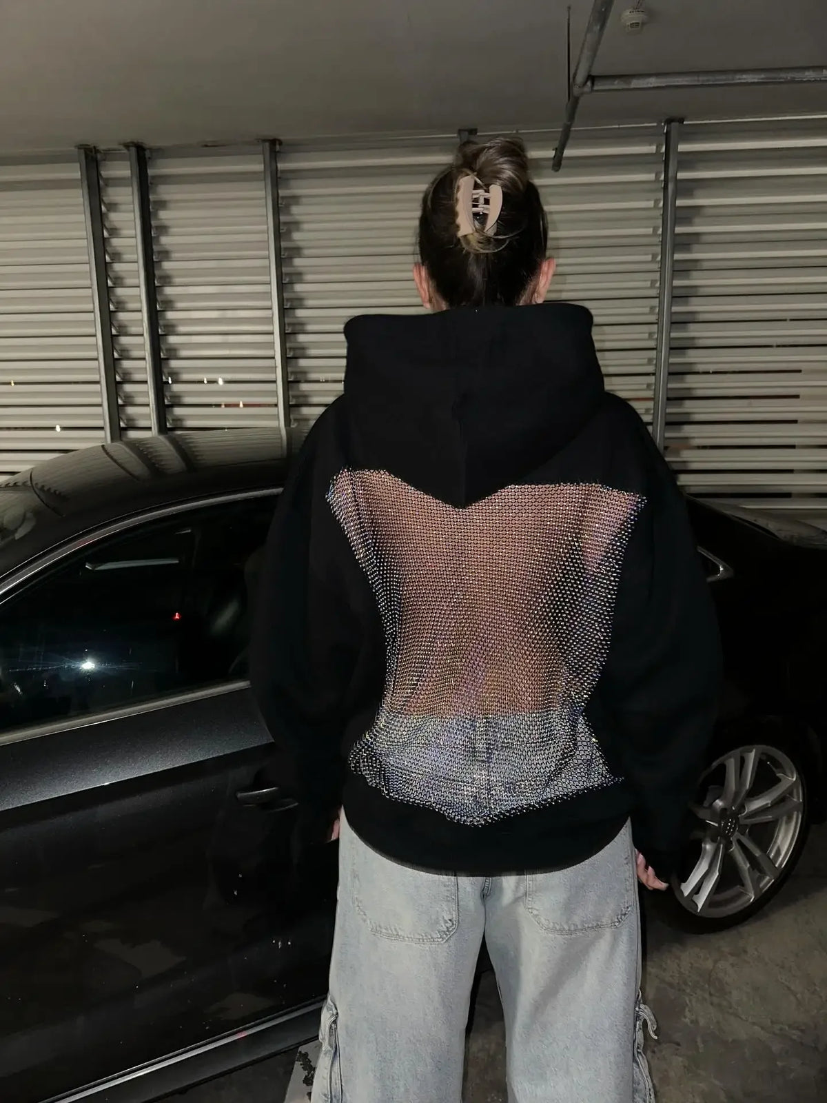 Y2K Womens Clothes Gothic Sexy Hollow Mesh Hoodie Fashion Translucent Pullover Sweatshirt Casual Long Sleeves Jacket Streetwear