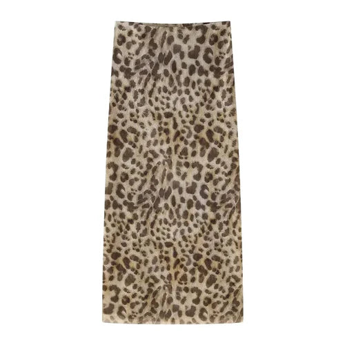 TRAF Leopard Long Skirts Women's 2024 Spring Summer Autumn Elegant