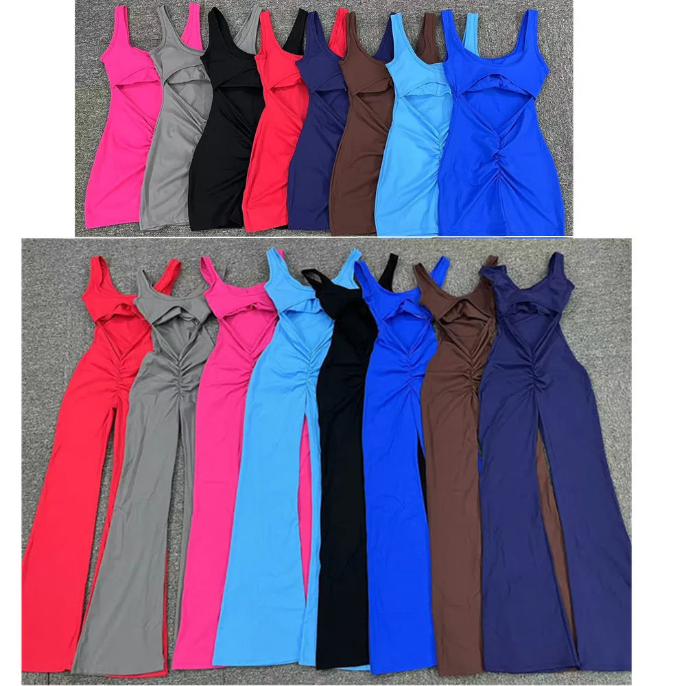 2025 S-XL Pad Women Gym Yoga Set Sports Rompers Deep V Back Fitness