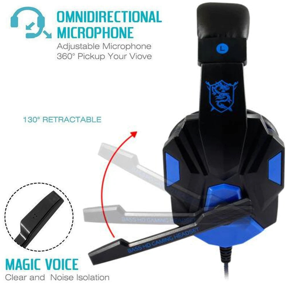 Subwoofer Gaming Headphone with Mic Over-Ear Headphones Bluetooth 5.3