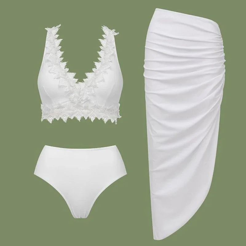Lace V Neck Women High Waisted Bikini Set Bikini Swimsuit Push Up Tank Top Separate Two-Piece Swimsuit Backless Swimwears