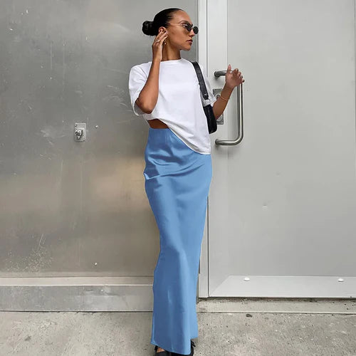 Elegant Satin Black Trumpet Skirts Fashion Slim High Waist Skirts
