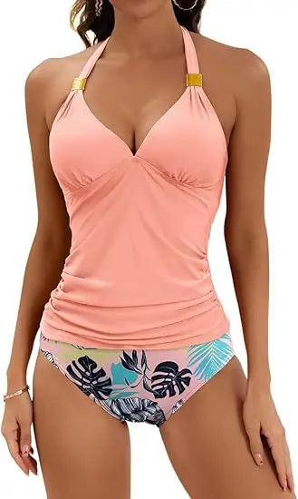 Solid Halter Bikinis Set Tankini Set Women High Waist Swimwear Sexy Push Up Swimsuit Biquini Backless High Waist Bathing Suit