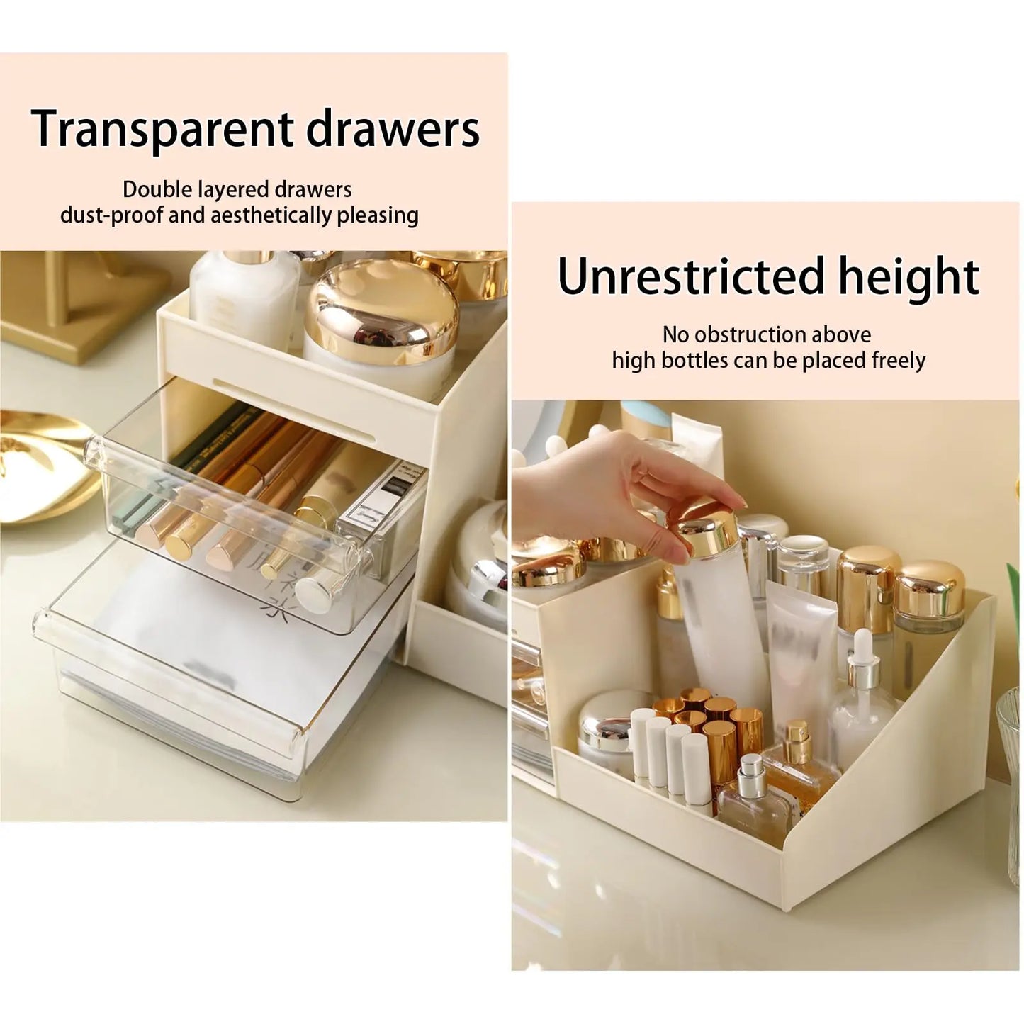 Cosmetic Display Case Desk Storage Box with Clear Drawers Large