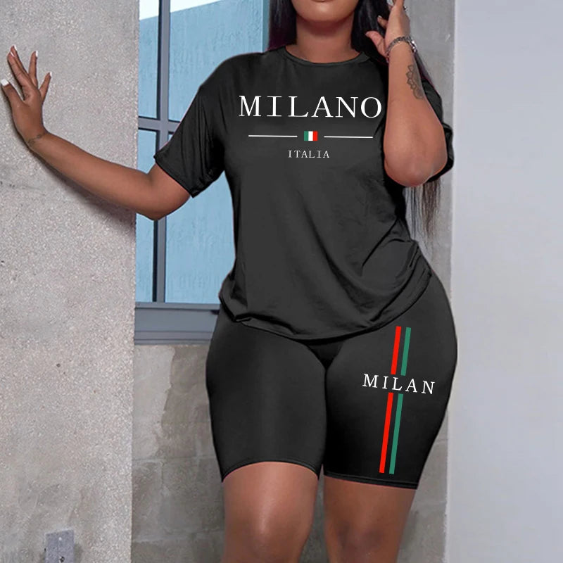 Womens Tracksuit Summer Casual Sport T-Shirts Suit Soft Comfortable
