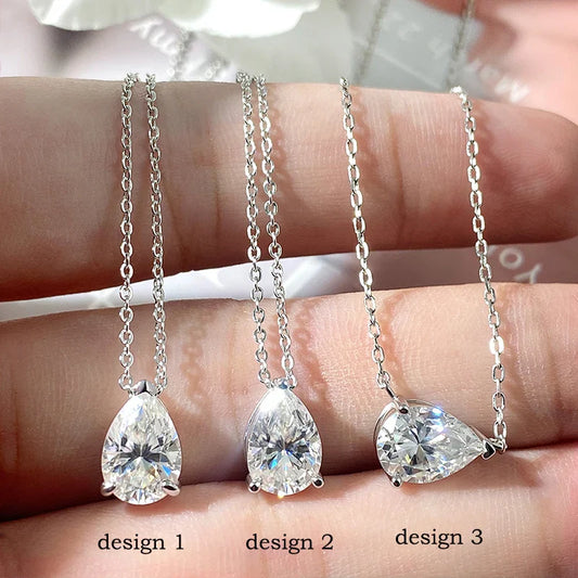 Smyoue 1-4CT Pear Cut Moissanite Pendant Necklace for Women Girls 3 Designs Lab Diamond Wedding Silver 925 Chains Fine Jewelry