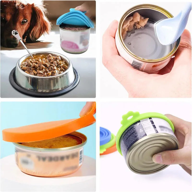 2pcs/set Reusable Pet Food Can Cover and Spoon Portable Dogs Cat