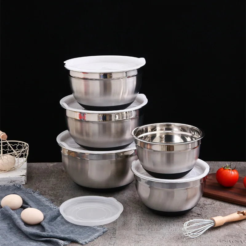 Stainless Steel Salad Mixing Bowl with Lid Fruit Vegetable Dough Basin