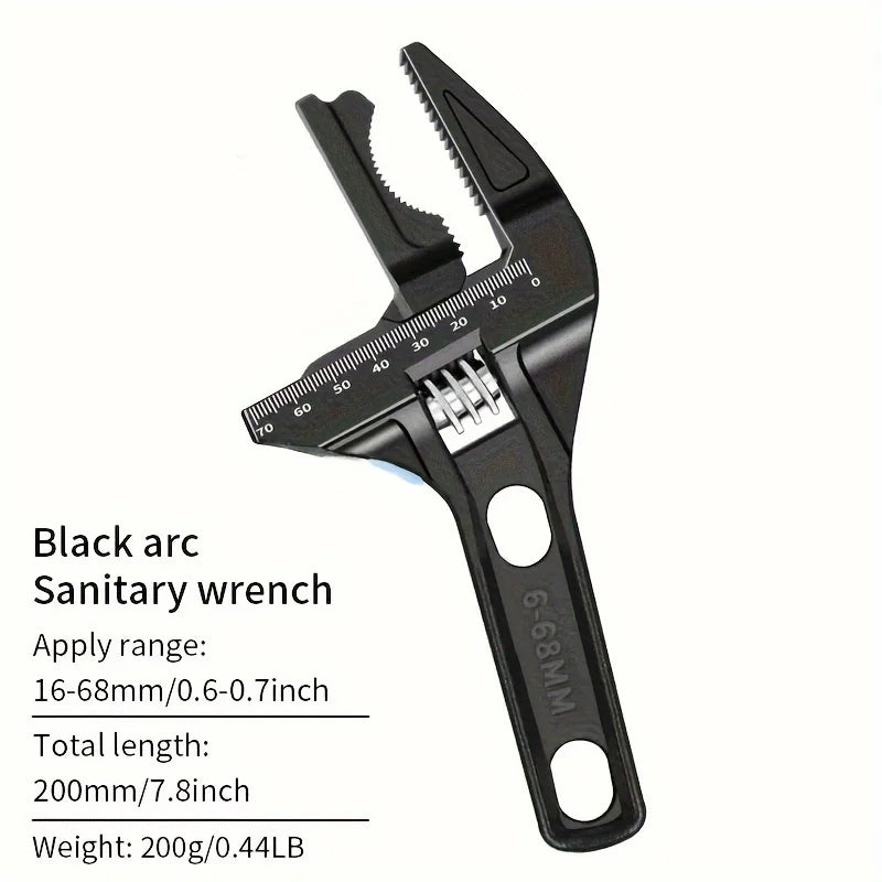Black 16-68mm Adjustable Bathroom Wrench - Space-Saving And