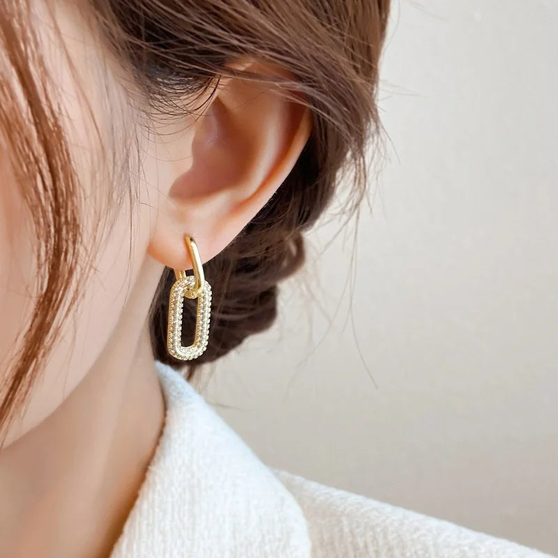 Shiny Rhinestone Geometric Earrings Ladies Fashion Light Luxury