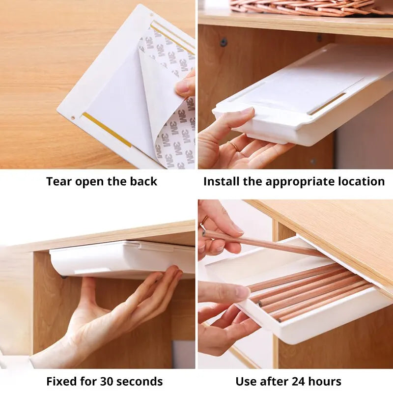 1pc White SelfAdhesive Storage Drawer Box Makeup Pencil Tray Desk