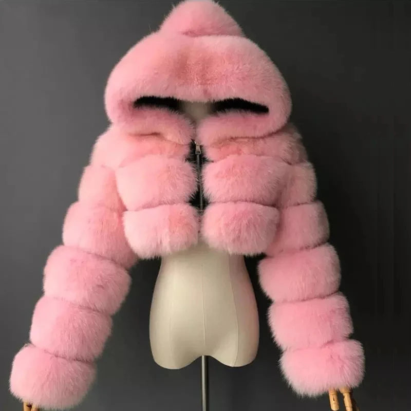 High Quality Furry Cropped Faux Fur Coats and Jackets Women Fluffy Top