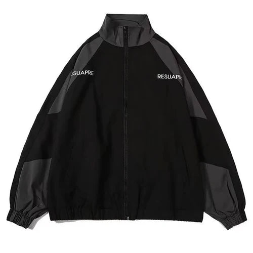 Hip Hop Varsity Jacket Men High Street Patchwork Color Black