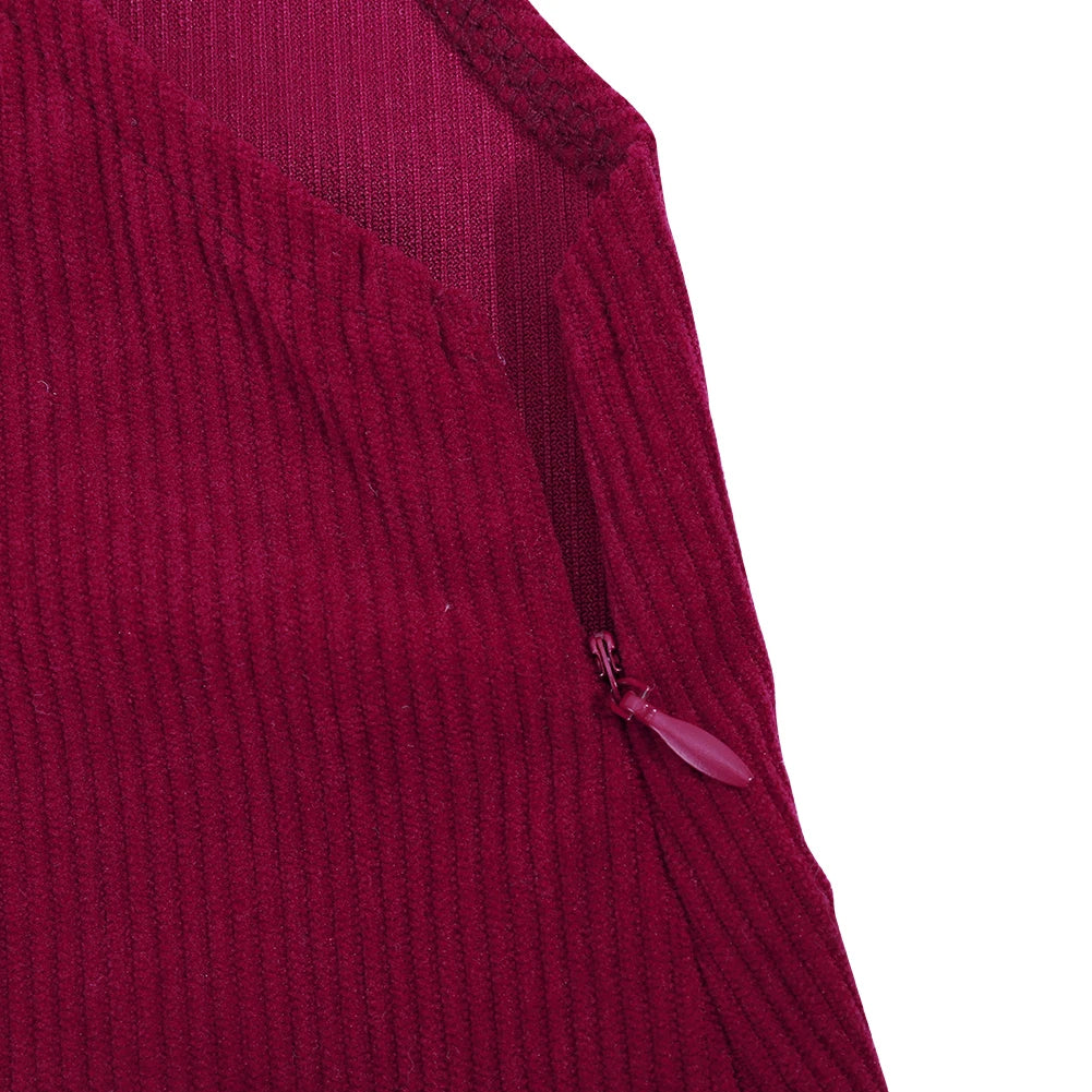 Corduroy A-line Mini Dress with Pockets Teenager Girls Autumn Winter Bib Dress Solid Color Daily Outfit Holidays Vacation Outfit